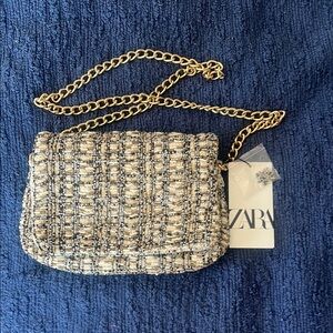 Zara Beaded Crossbody Bag with Gold Chain